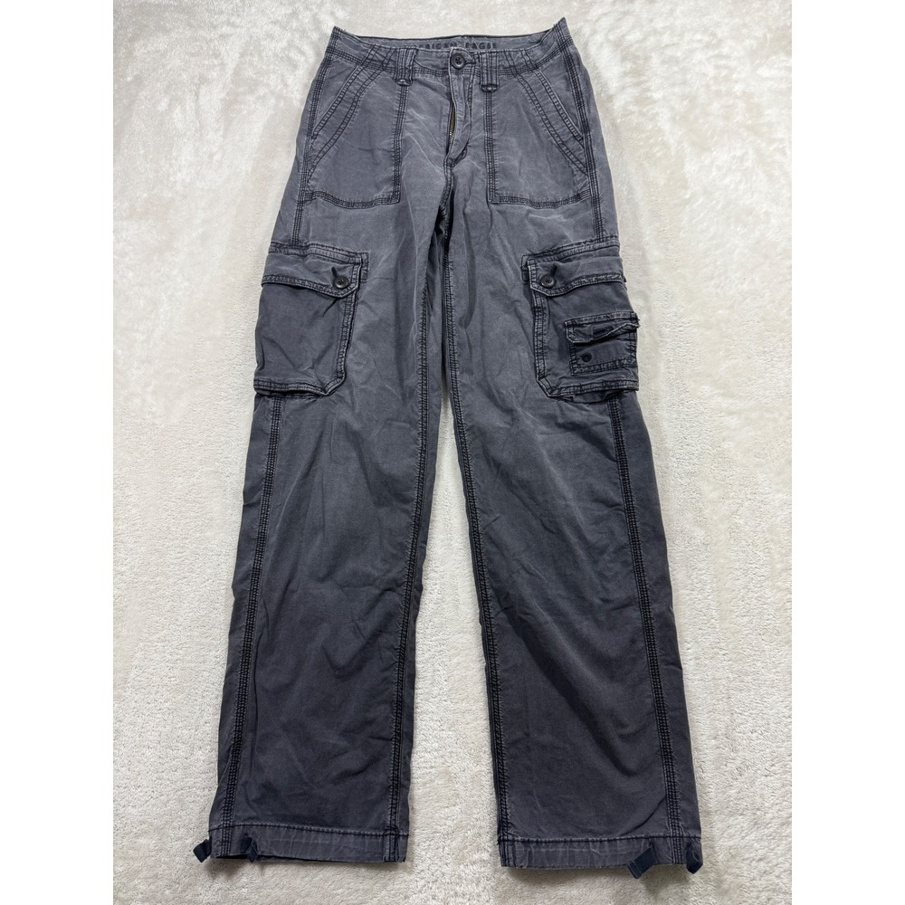 American Eagle Womens Baggy Stretch Cargo Grey Pants 00 Meas: 25x29